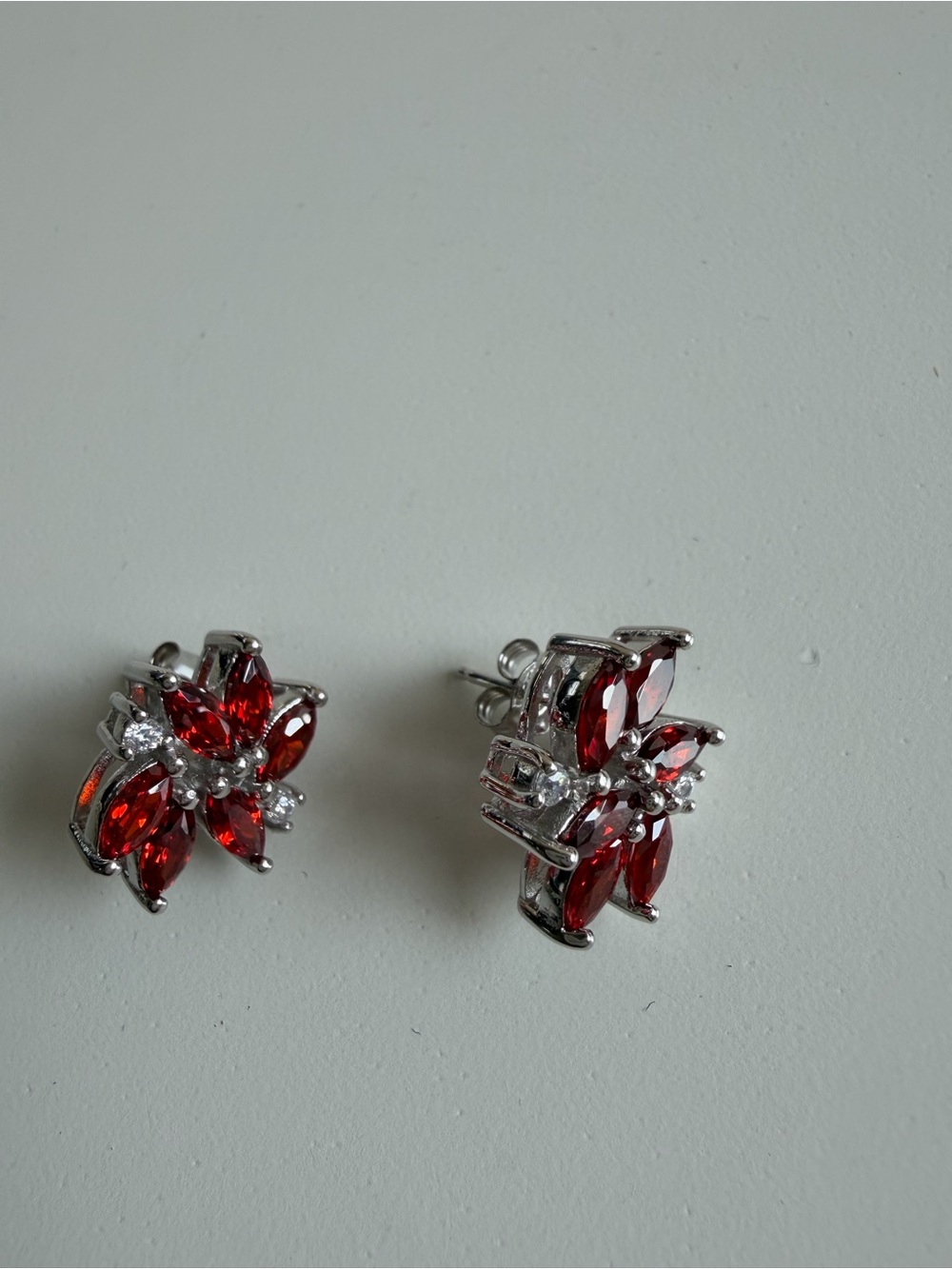 Red Floral Crystal Stud Earrings - Women Jewelry